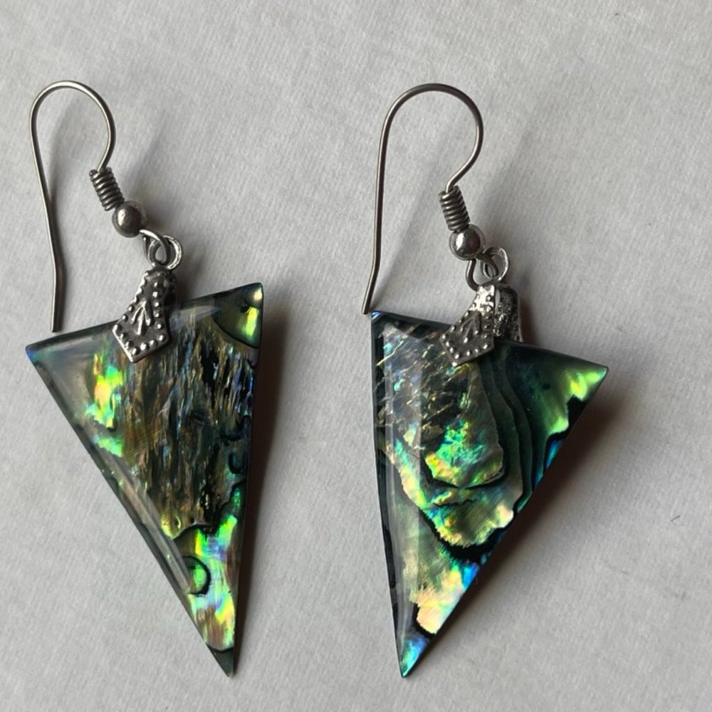 Earrings Abalone Coral Triangle Dangles